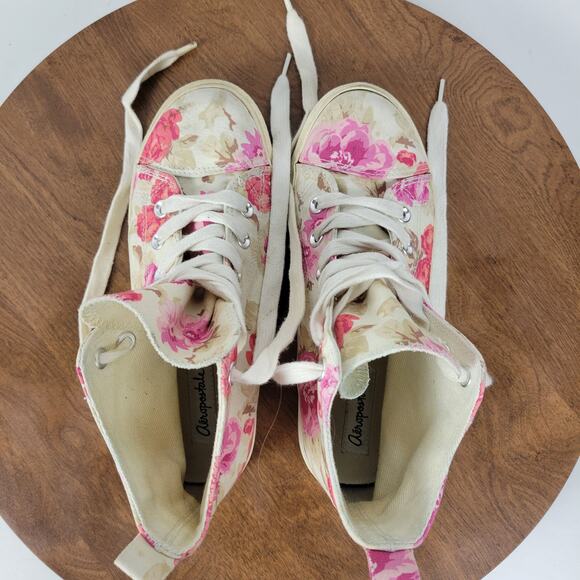 Aeropostale Women's‎ Sneakers 7 Multi Floral Print Canvas High Round Toe Lace Up - Picture 4 of 12